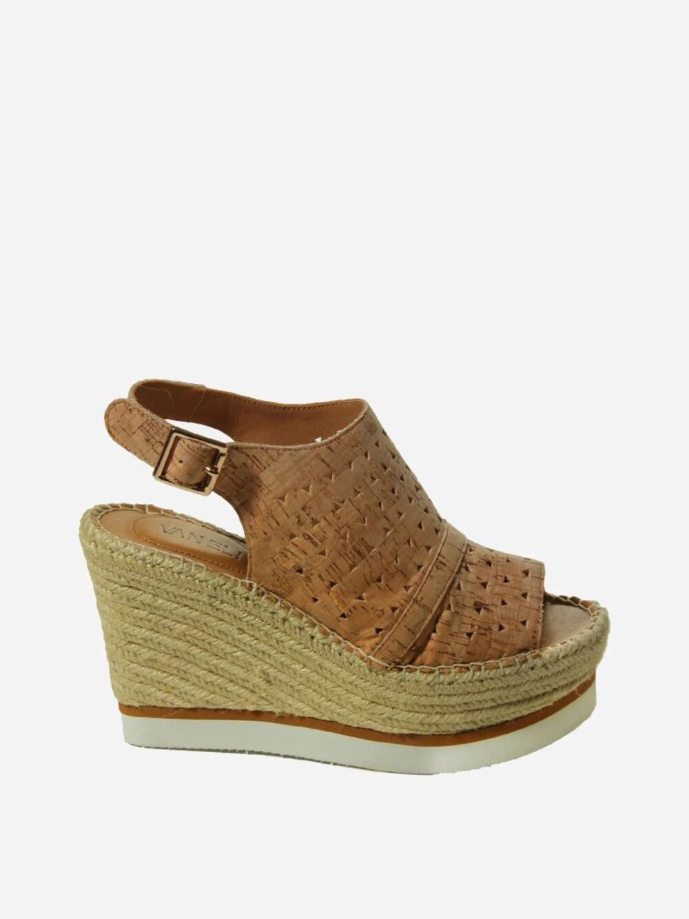 Vaneli Cadet Perforated Cork Woven Espadrille Wedge Sandals - Natural Tan Size 7
